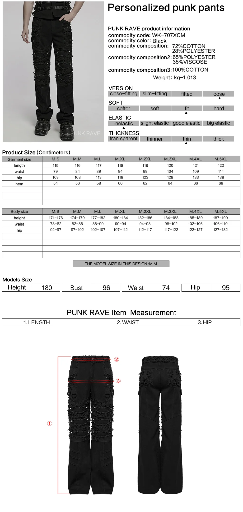 WK-707XCM Edgy Distressed Black Punk Pants with Strap Details - Image 2