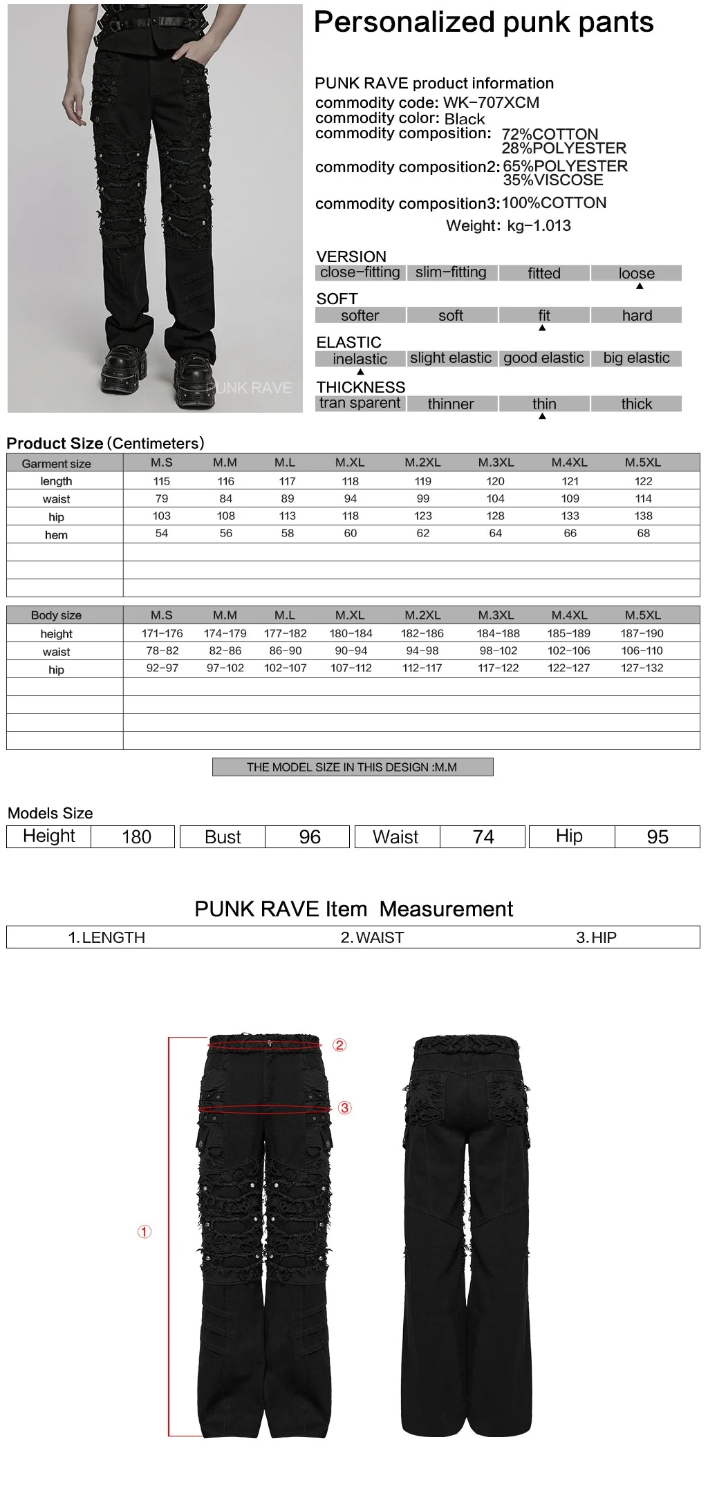 WK-707XCM Edgy Distressed Black Punk Pants with Strap Details - Image 21