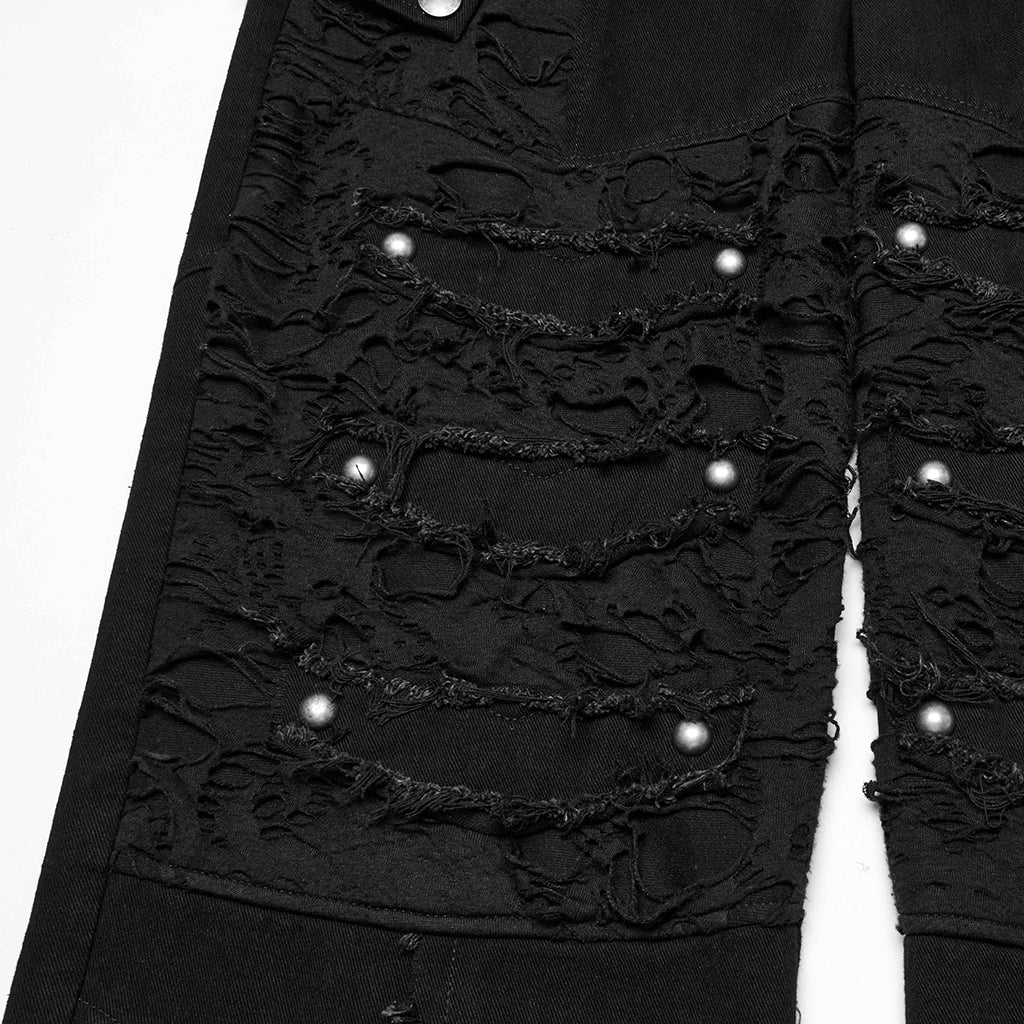 WK-707XCM Edgy Distressed Black Punk Pants with Strap Details - Image 9