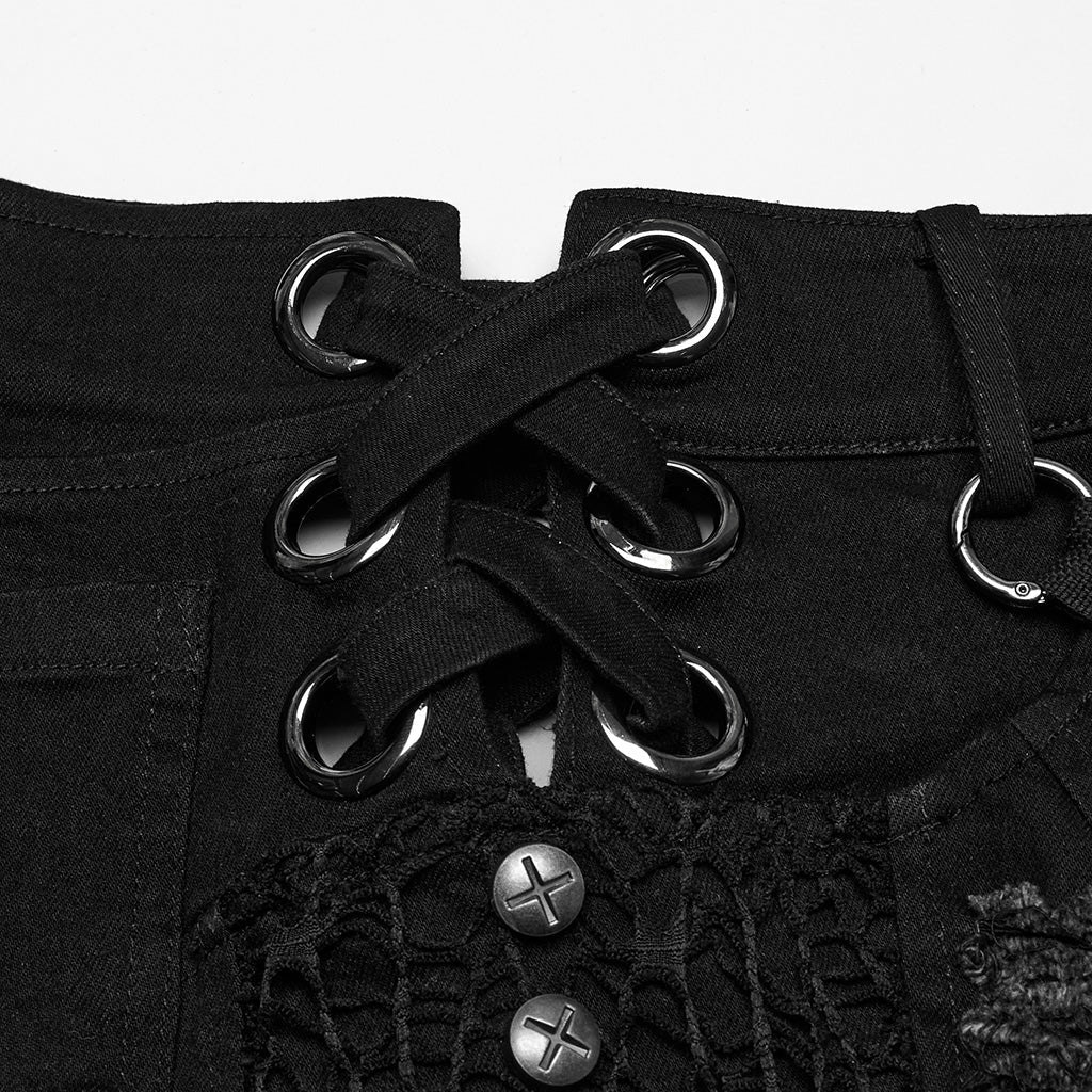 WK-709XDF Edgy Black Chain Punk Pants with Fishnet Details - Image 28