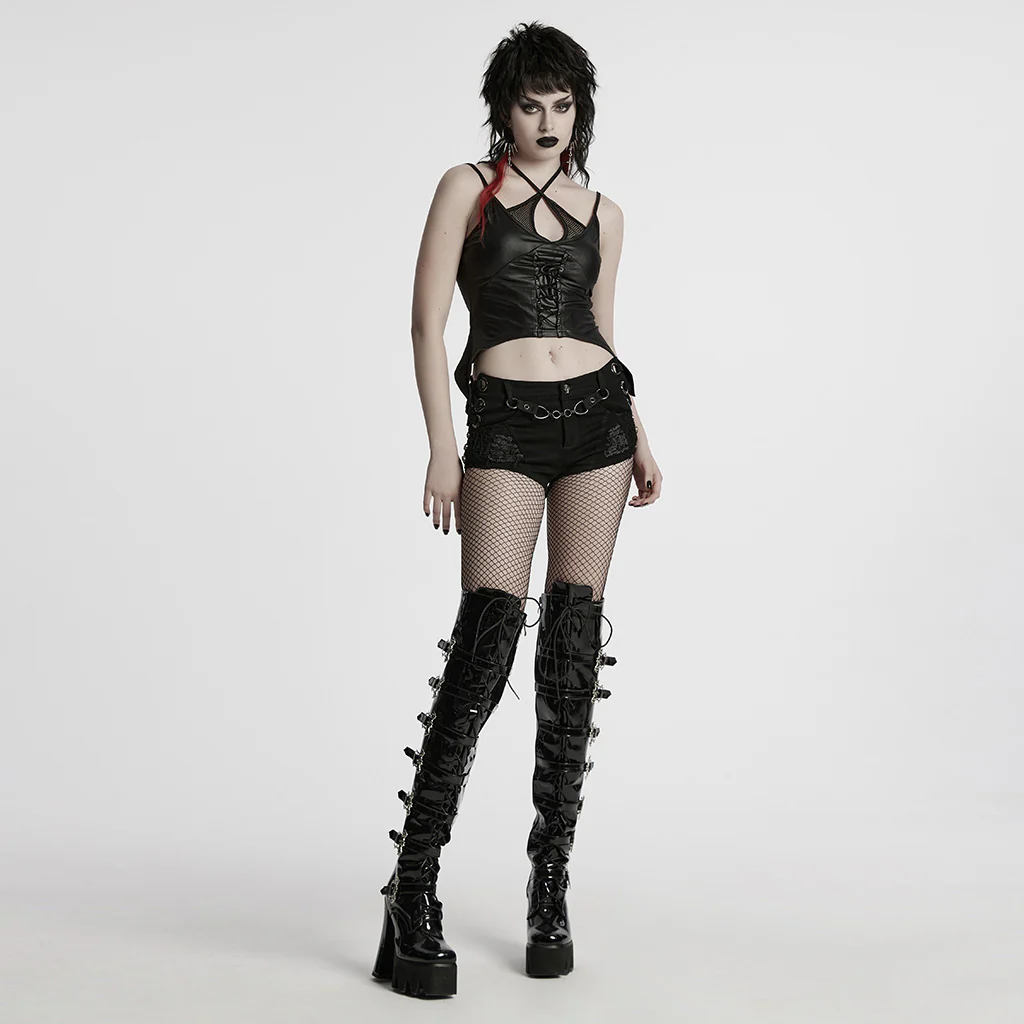 WK-709XDF Edgy Black Chain Punk Pants with Fishnet Details - Image 6