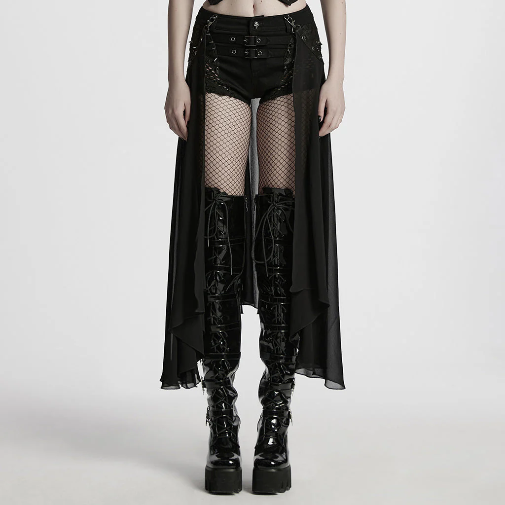 WK-710XDF Gothic Asymmetrical Punk Skirt with Sheer Overlay and Studded Details - Image 11