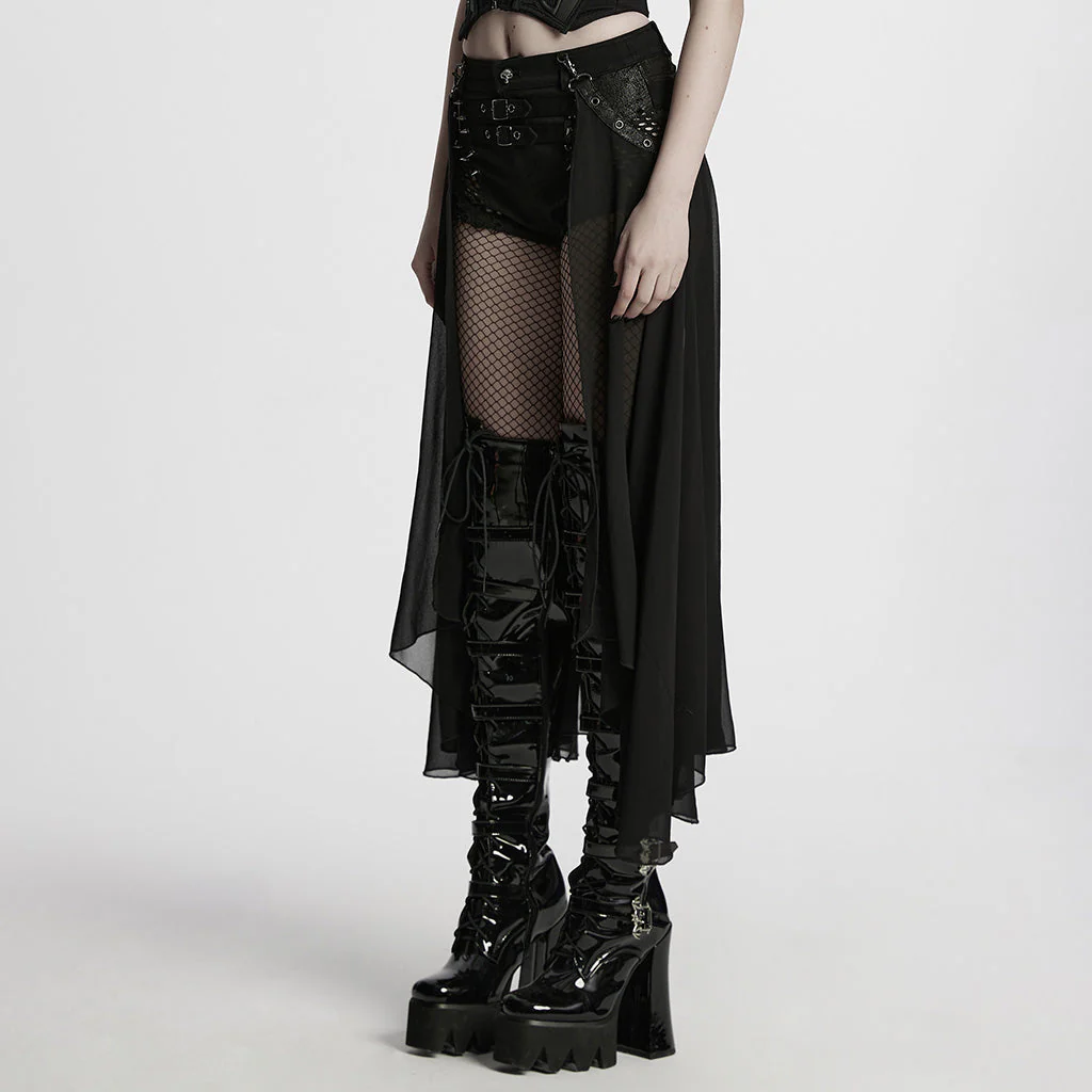 WK-710XDF Gothic Asymmetrical Punk Skirt with Sheer Overlay and Studded Details - Image 13