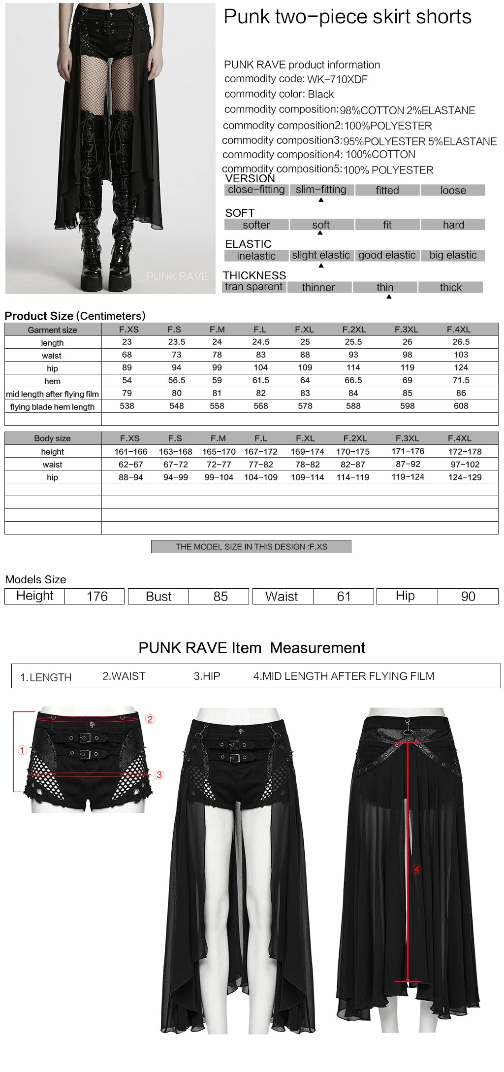 WK-710XDF Gothic Asymmetrical Punk Skirt with Sheer Overlay and Studded Details - Image 22