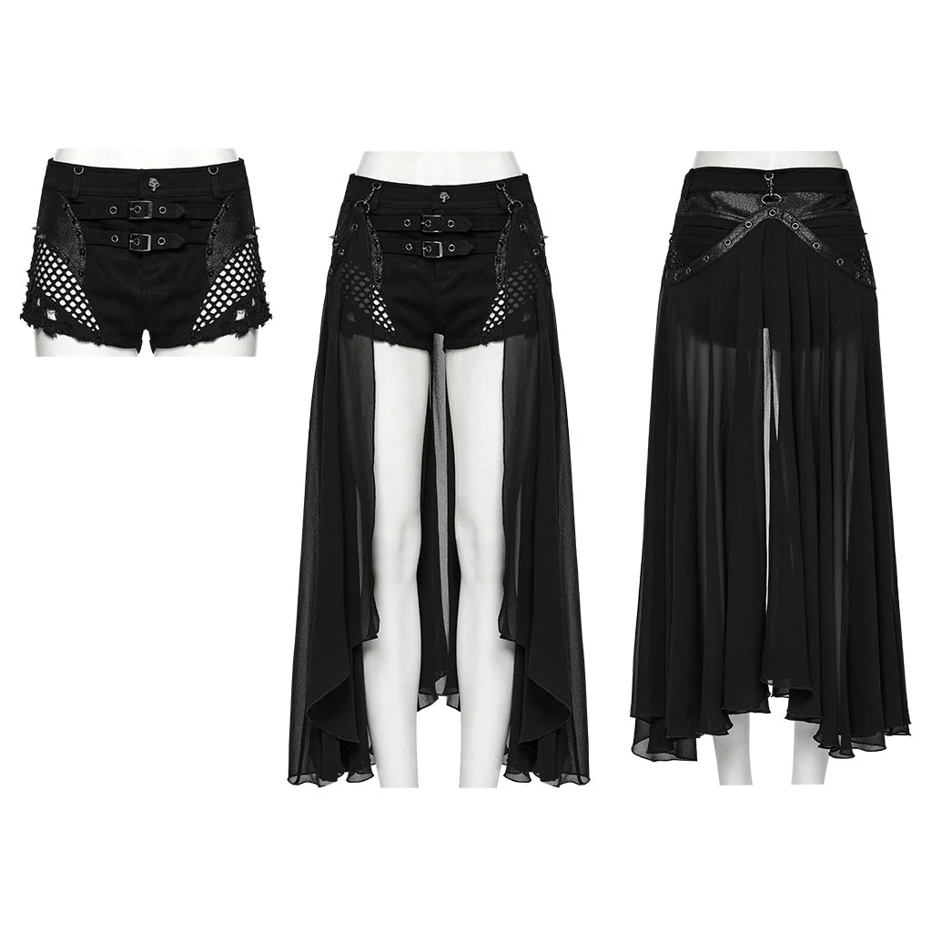 WK-710XDF Gothic Asymmetrical Punk Skirt with Sheer Overlay and Studded Details - Image 26
