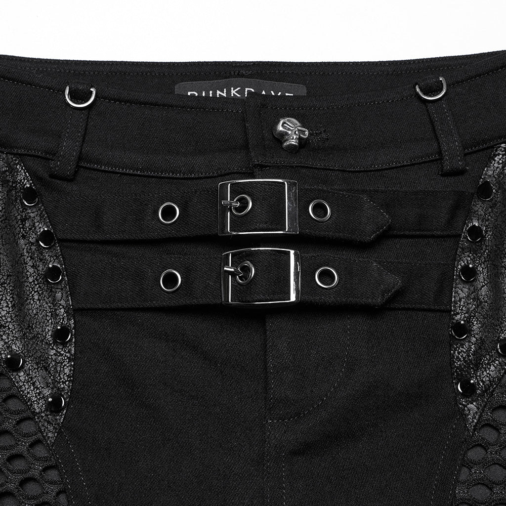 WK-710XDF Gothic Asymmetrical Punk Skirt with Sheer Overlay and Studded Details - Image 27