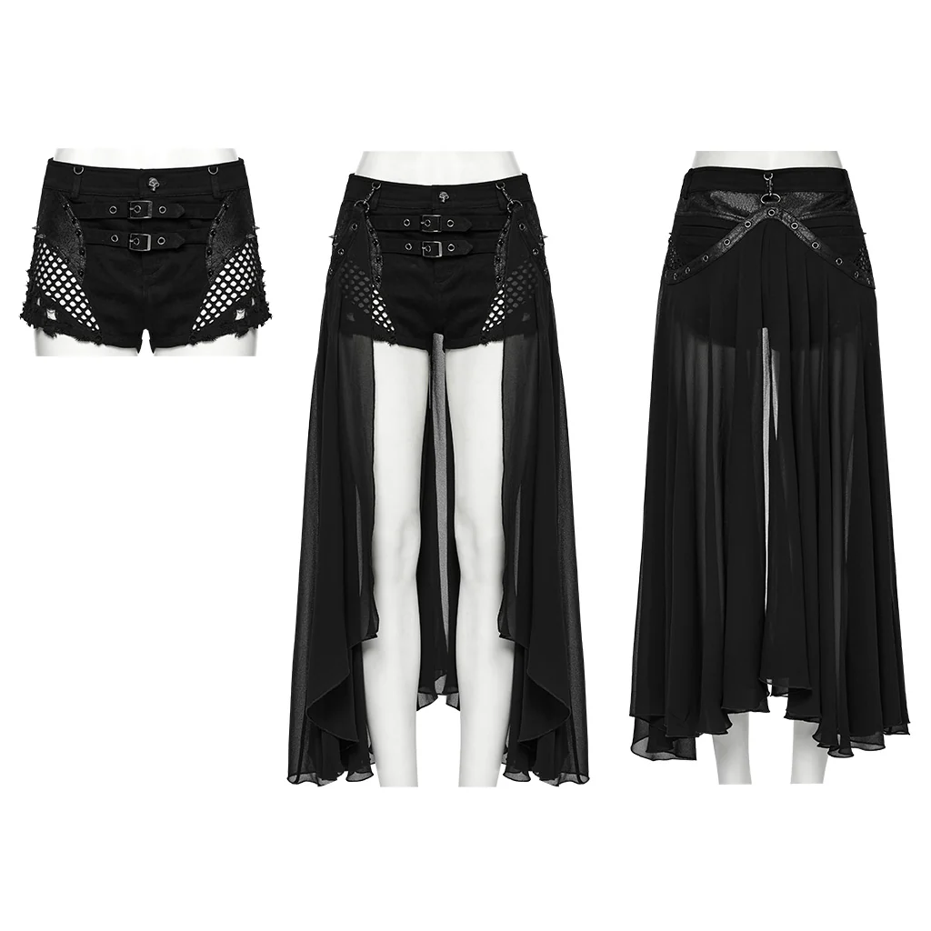 WK-710XDF Gothic Asymmetrical Punk Skirt with Sheer Overlay and Studded Details - Image 6