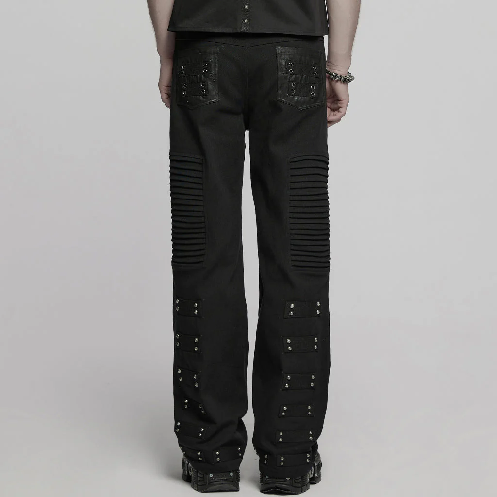 WK-713XCM Mens Gothic Punk Pants with Studded Leather Panels - Image 23
