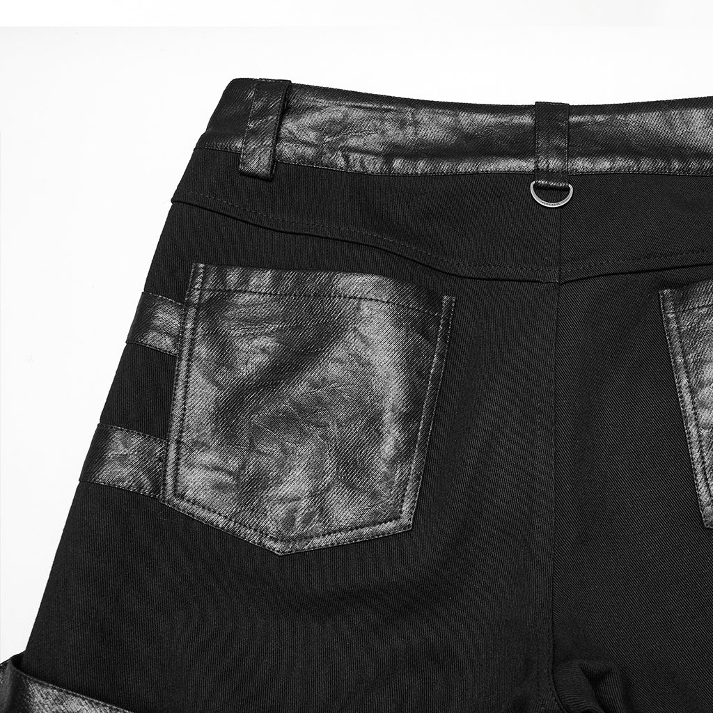 WK-714XCM Mens Black Buckle Strap Punk Pants with Studded Details - Image 30