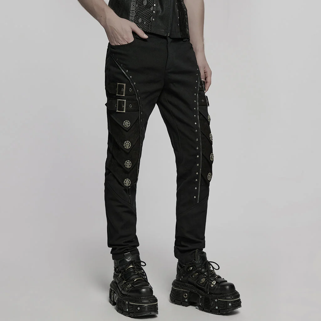 WK-715XCM Edgy Zippered Buckle Accent Punk Pants with Rivet Details - Image 16