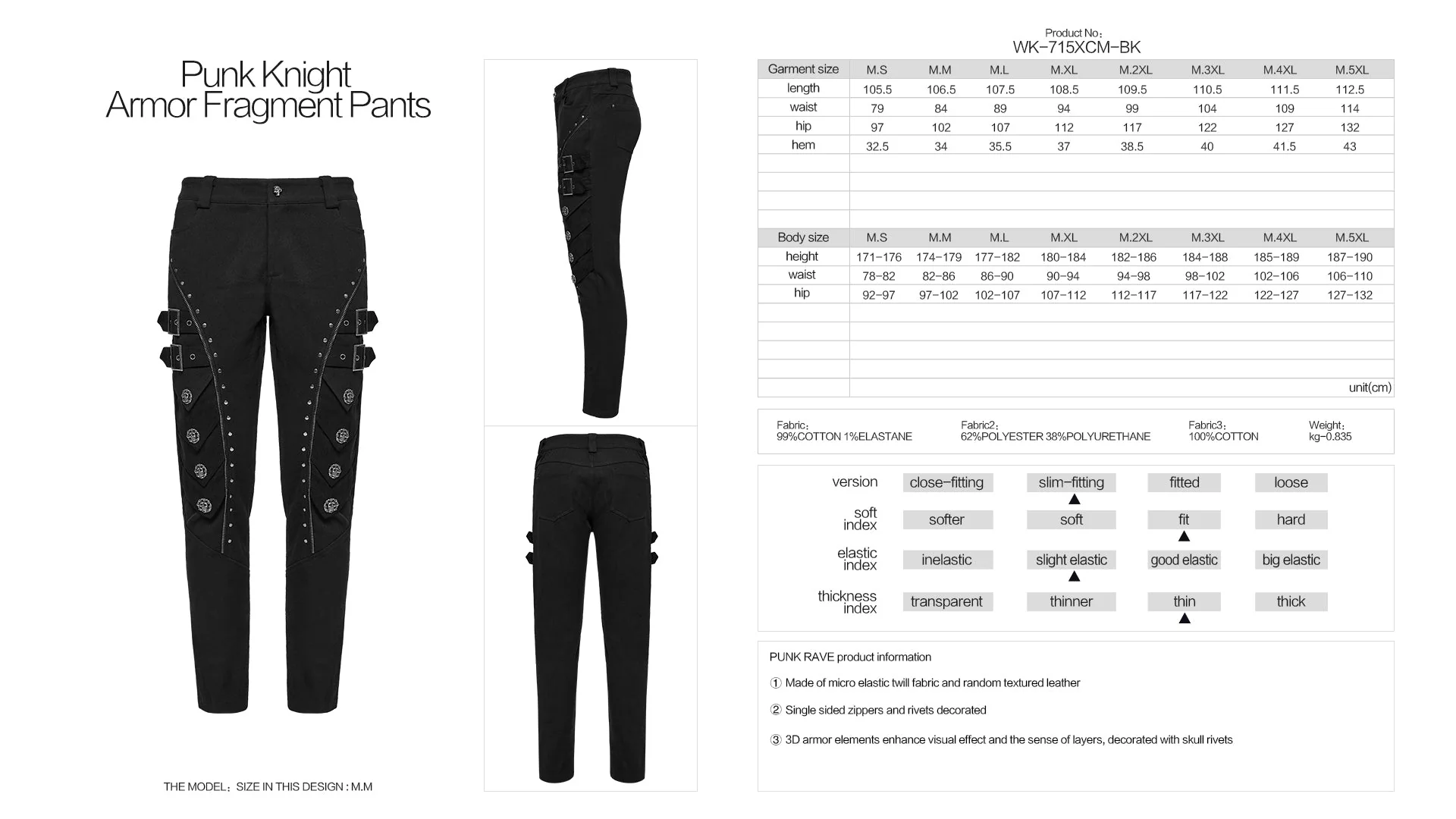 WK-715XCM Edgy Zippered Buckle Accent Punk Pants with Rivet Details - Image 22