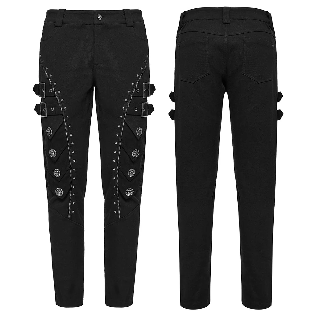 WK-715XCM Edgy Zippered Buckle Accent Punk Pants with Rivet Details - Image 23