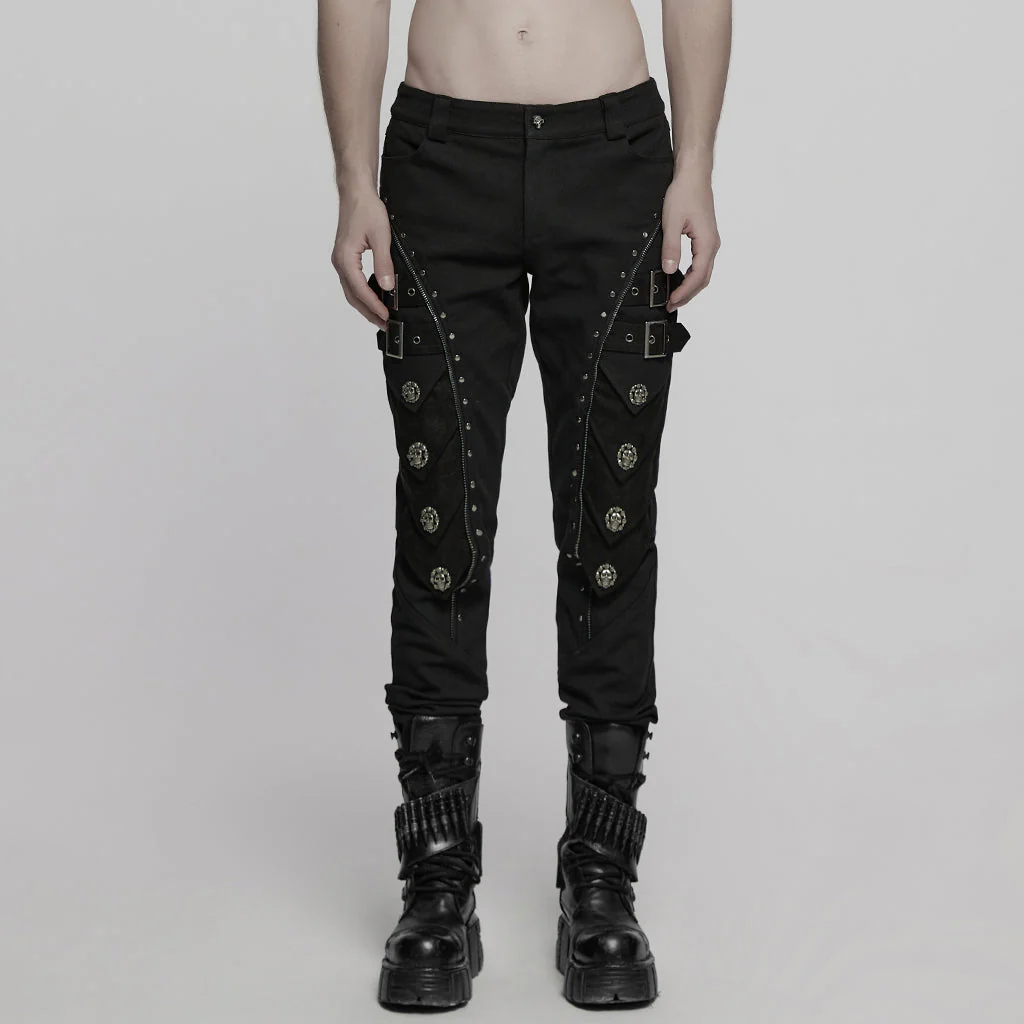 WK-715XCM Edgy Zippered Buckle Accent Punk Pants with Rivet Details - Image 25