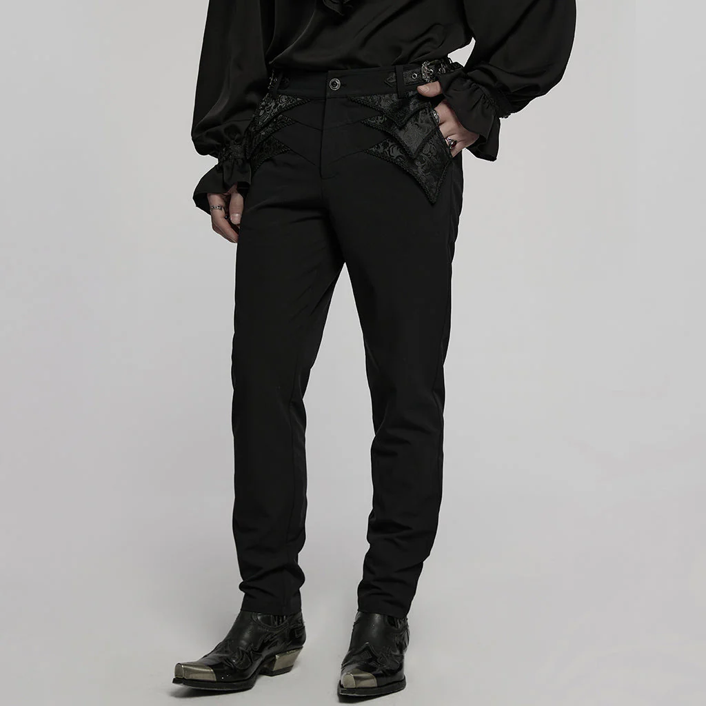 WK-717XCM Edgy Black Gothic Punk Pants with Lace Panel Details - Image 13