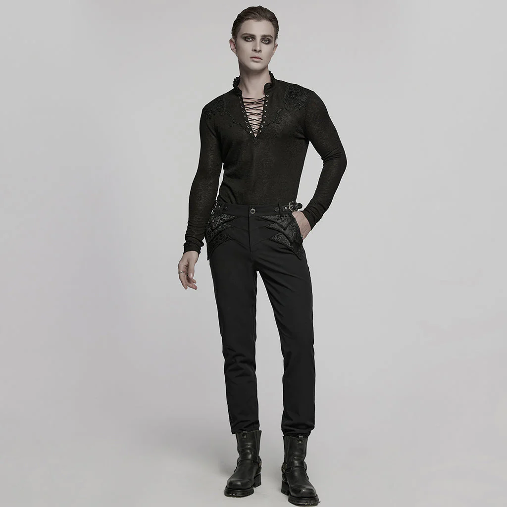 WK-717XCM Edgy Black Gothic Punk Pants with Lace Panel Details - Image 15