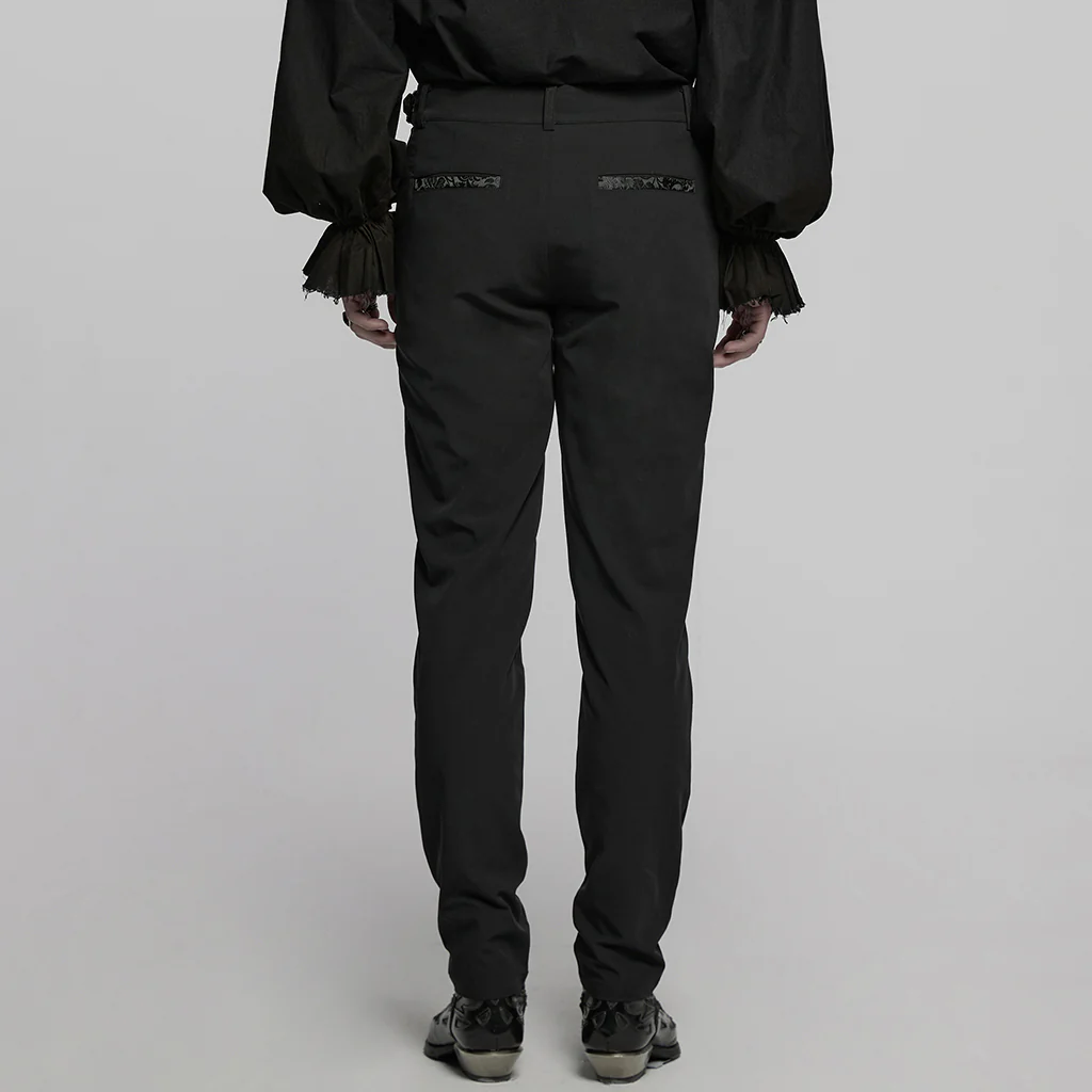 WK-717XCM Edgy Black Gothic Punk Pants with Lace Panel Details - Image 4