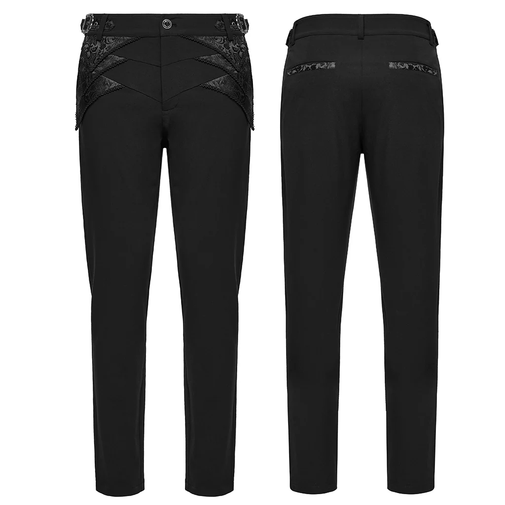 WK-717XCM Edgy Black Gothic Punk Pants with Lace Panel Details - Image 6