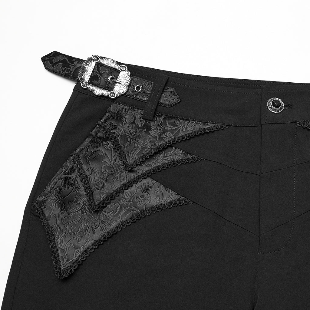 WK-717XCM Edgy Black Gothic Punk Pants with Lace Panel Details - Image 7