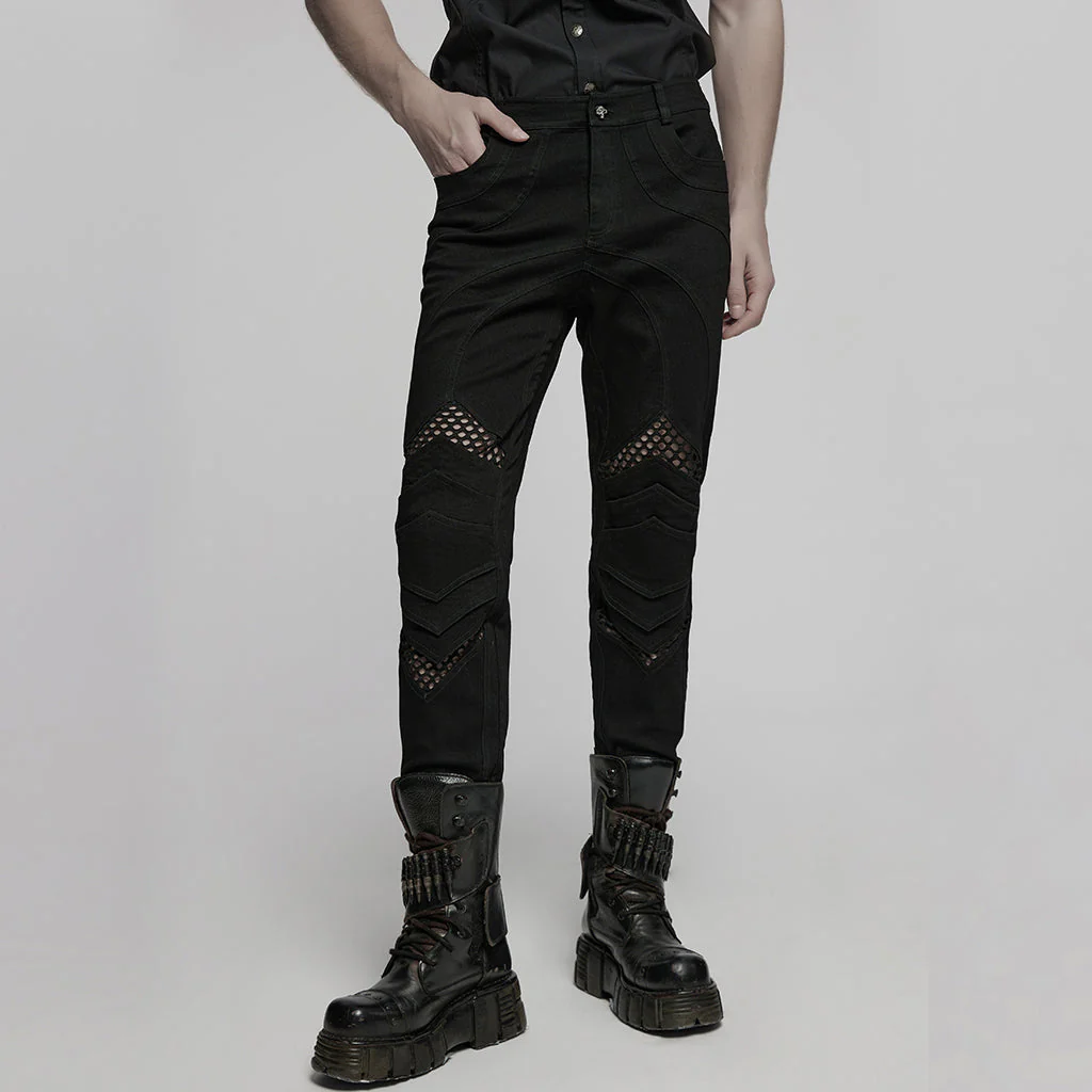 WK-718NCM Gothic Mesh Panel Black Punk Pants with Unique Stitching - Image 10