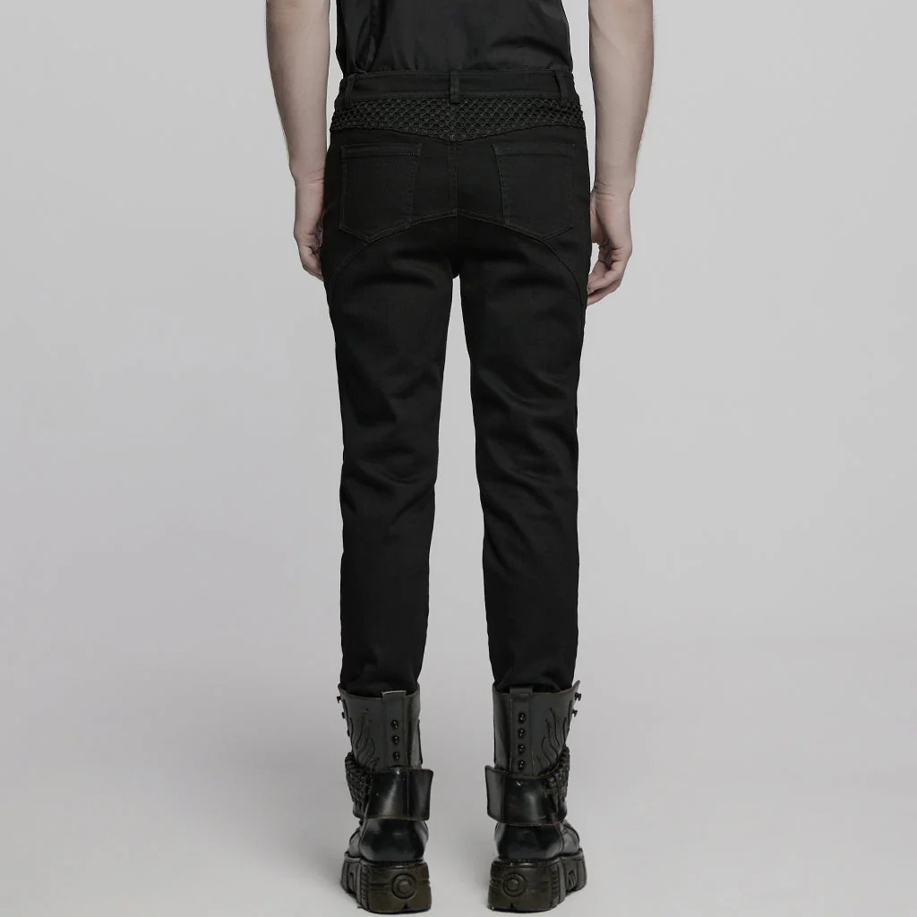 WK-718NCM Gothic Mesh Panel Black Punk Pants with Unique Stitching - Image 13