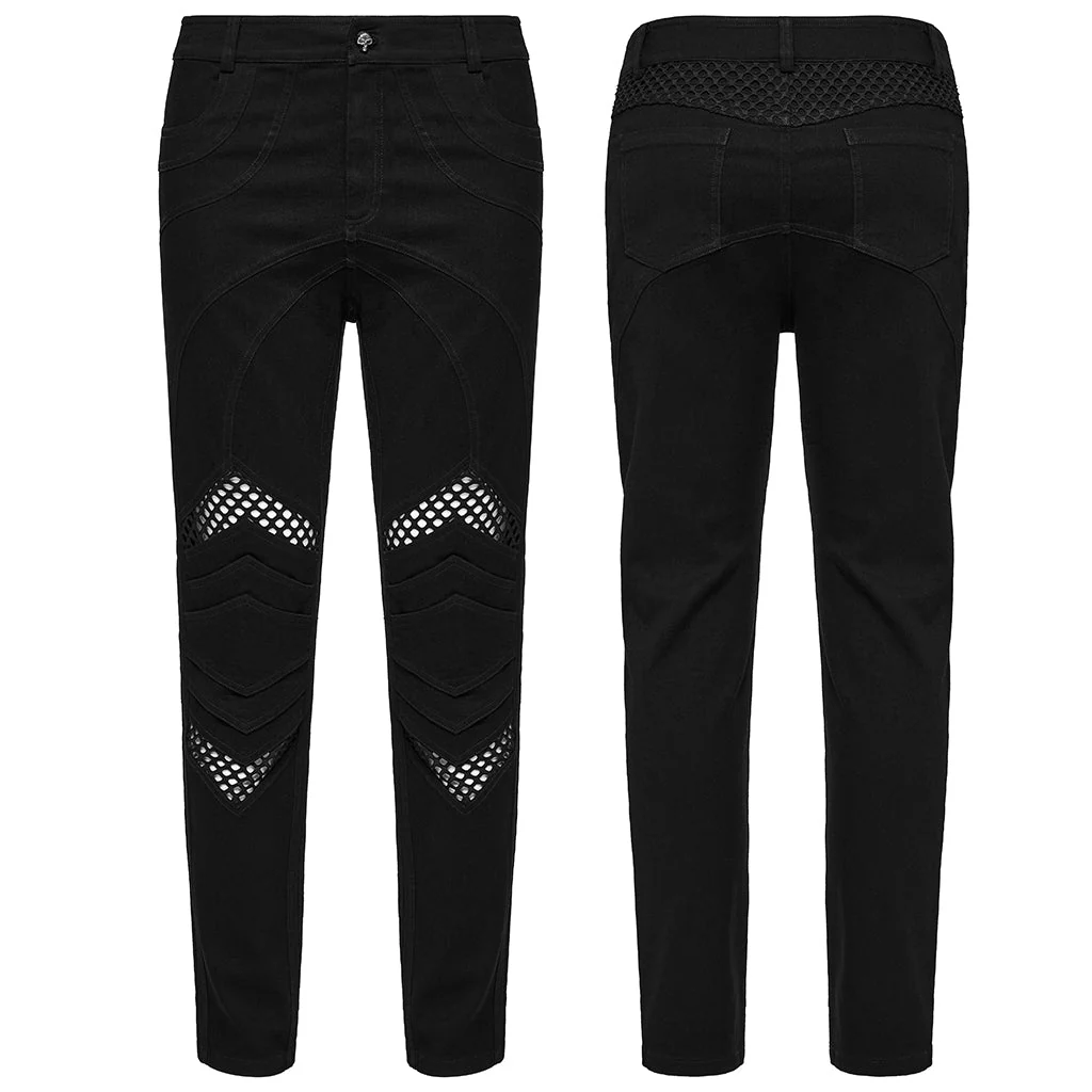 WK-718NCM Gothic Mesh Panel Black Punk Pants with Unique Stitching - Image 14