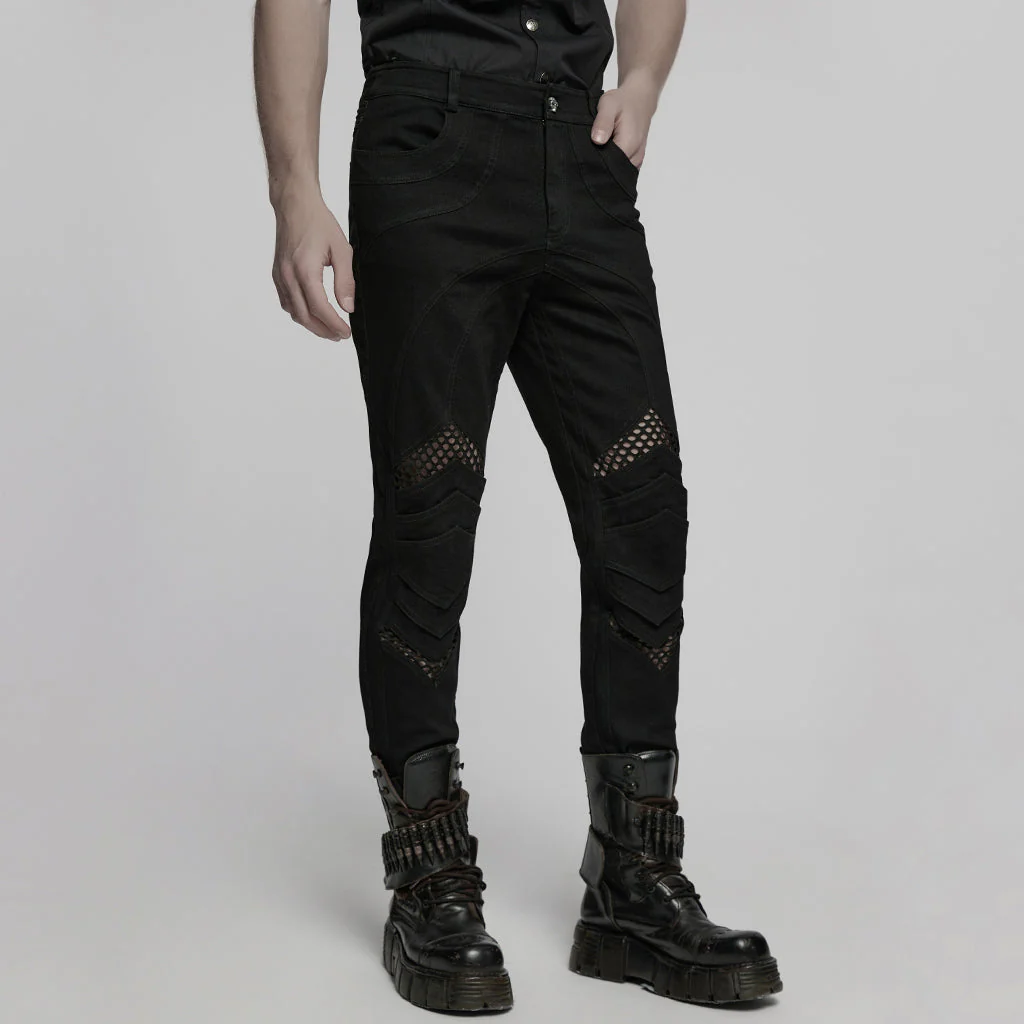 WK-718NCM Gothic Mesh Panel Black Punk Pants with Unique Stitching - Image 20
