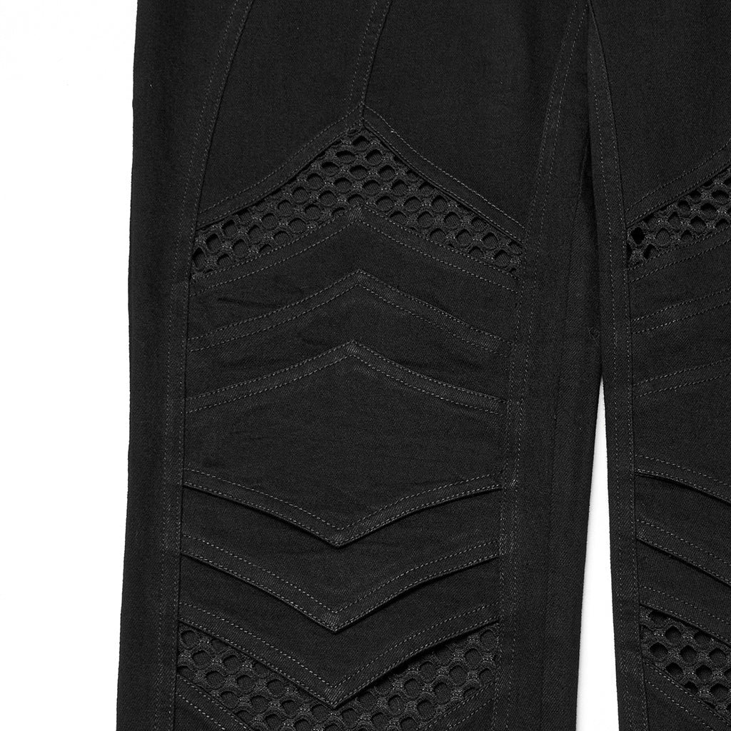 WK-718NCM Gothic Mesh Panel Black Punk Pants with Unique Stitching - Image 24
