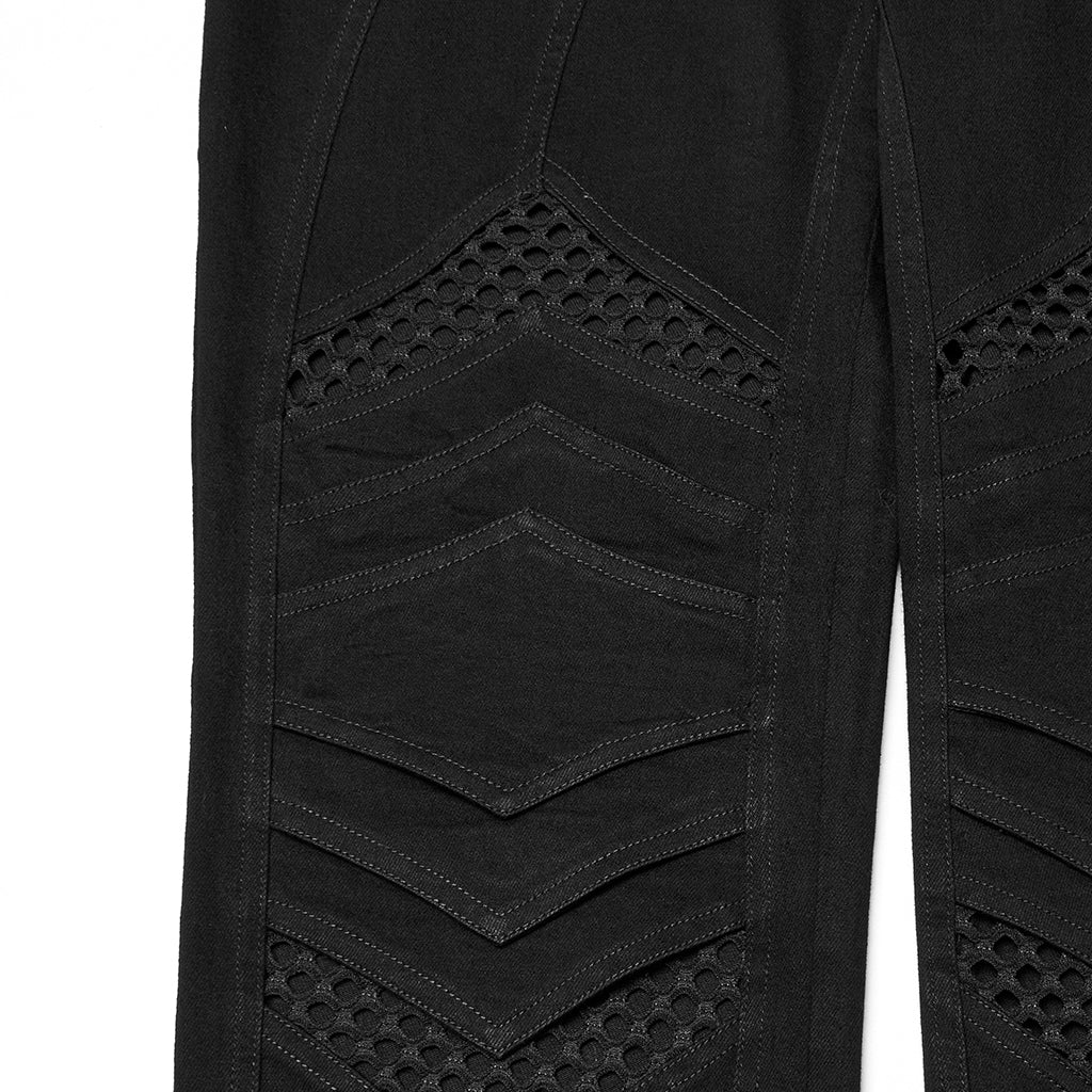 WK-718NCM Gothic Mesh Panel Black Punk Pants with Unique Stitching - Image 7