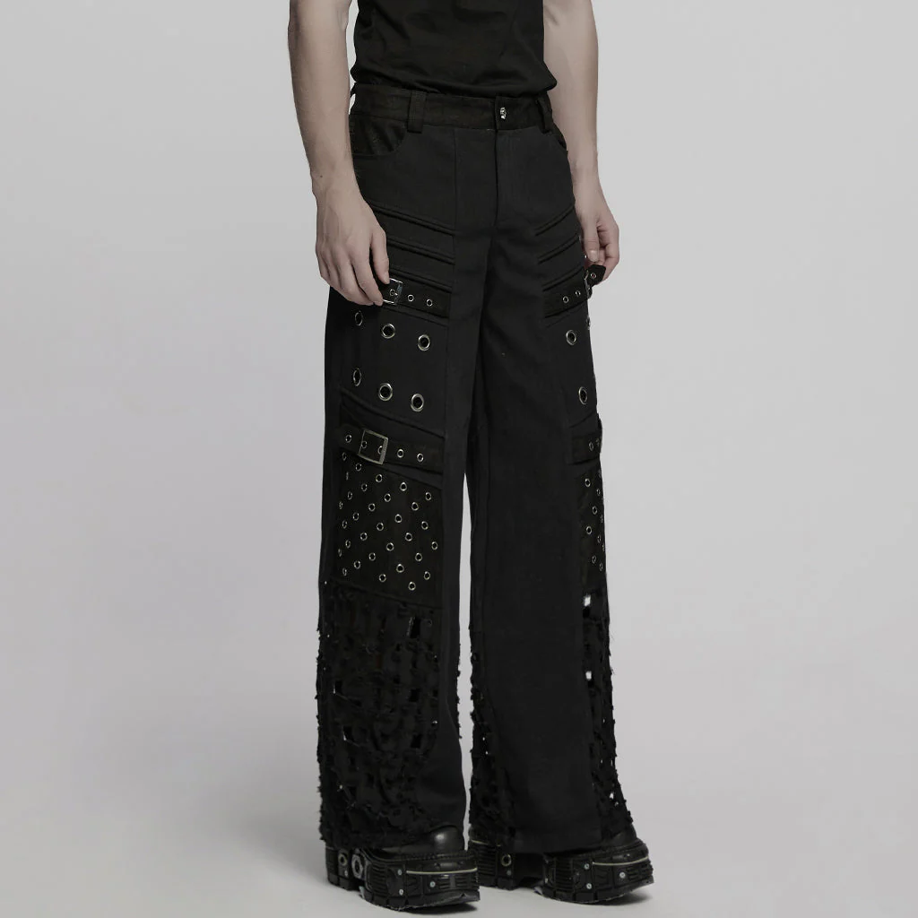 WK-721XCM Mens Grommet Buckle Strap Punk Pants Gothic Style Fashion - Image 13