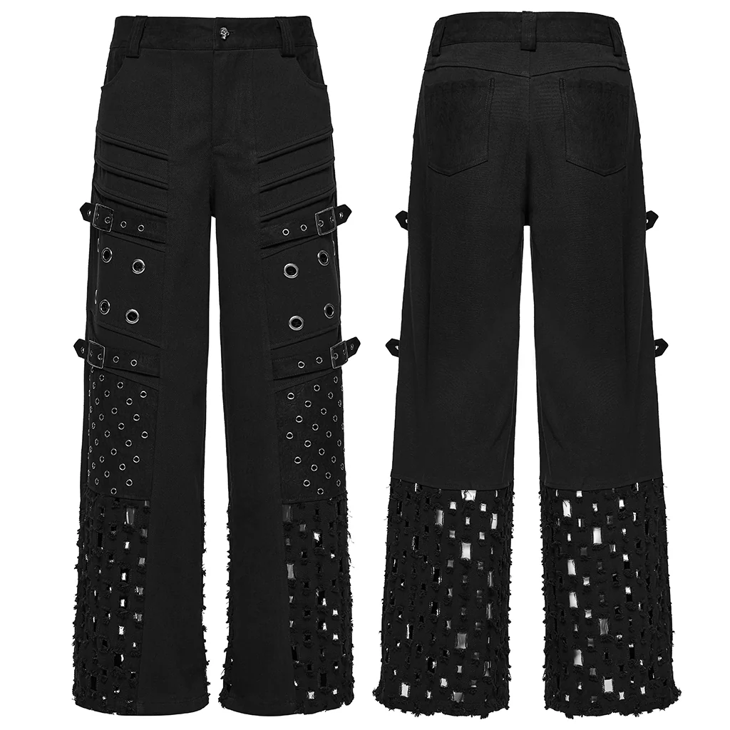WK-721XCM Mens Grommet Buckle Strap Punk Pants Gothic Style Fashion - Image 6