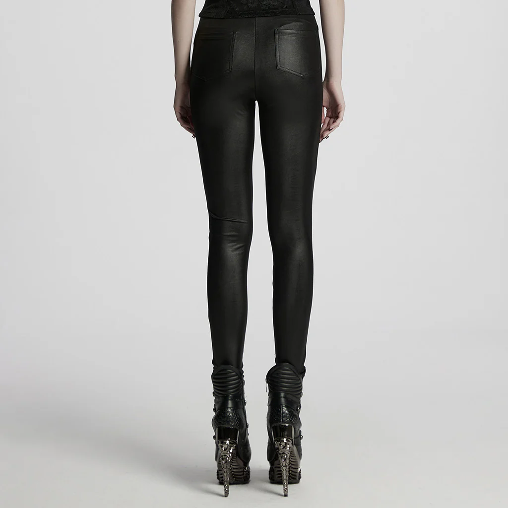 WK-722DDF Gothic Pants Black Lace Cutout High Waist Leggings - Image 4