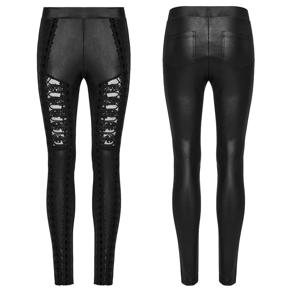 WK-722DDF Gothic Pants Black Lace Cutout High Waist Leggings - Image 6