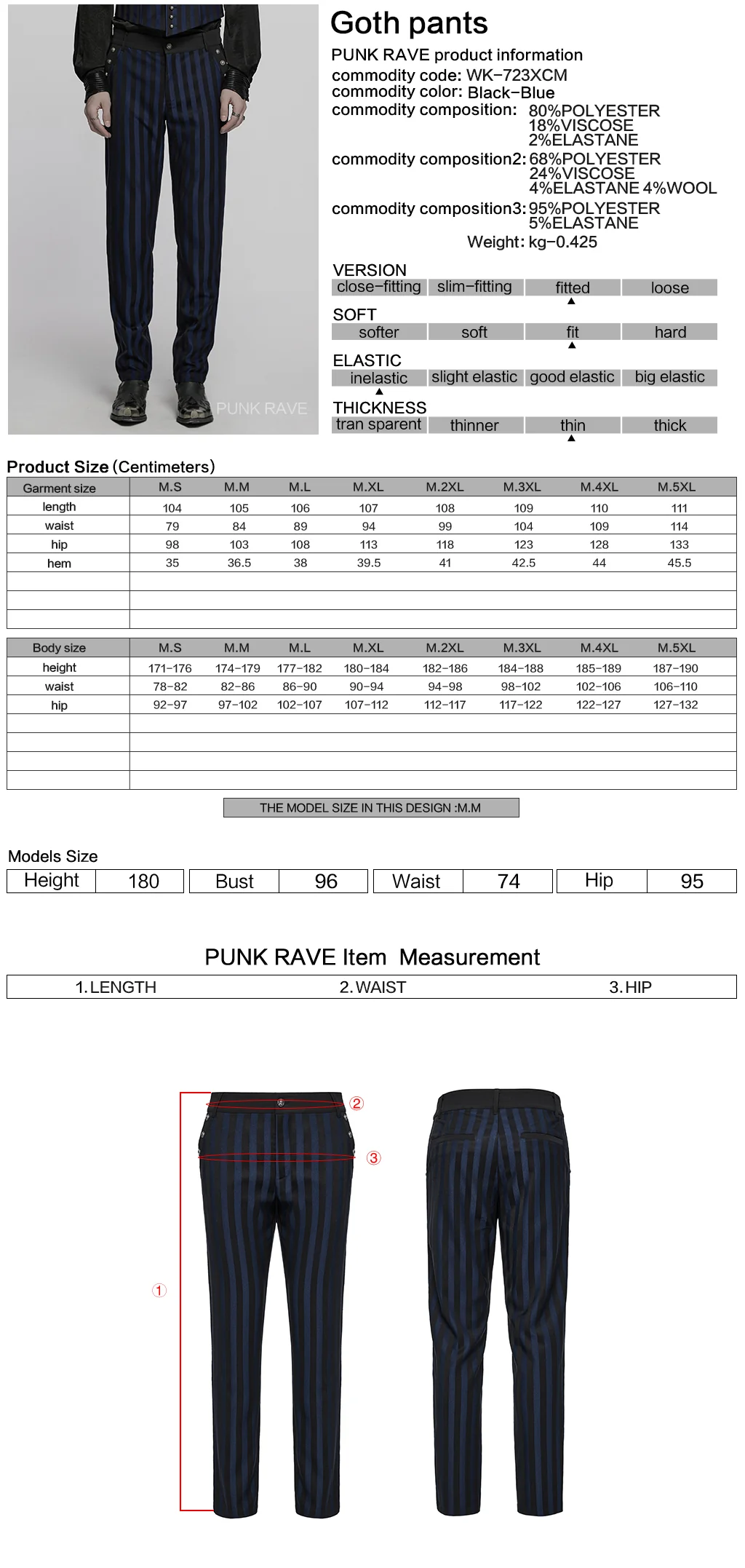 WK-723XCM Mens Gothic Striped Slim-Fit Steampunk Trousers - Image 20