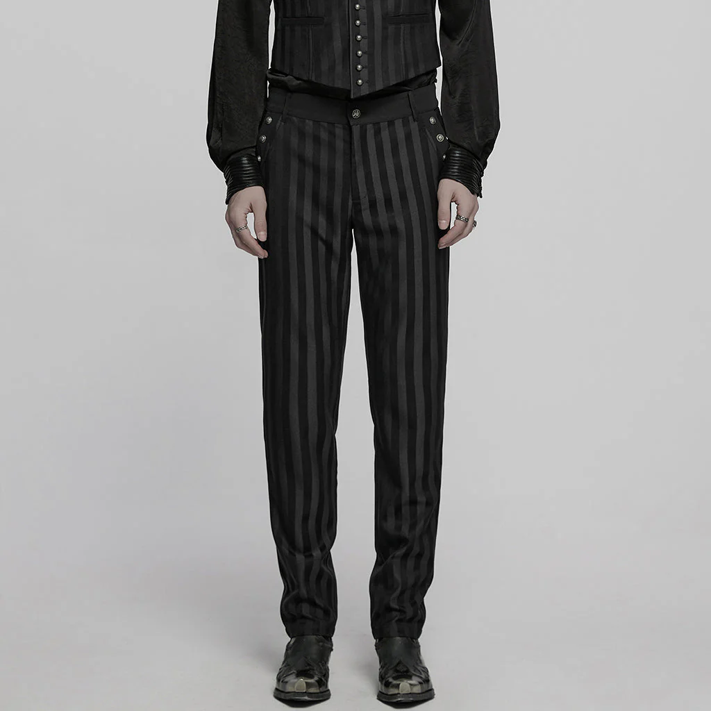 WK-723XCM Mens Gothic Striped Slim-Fit Steampunk Trousers - Image 30