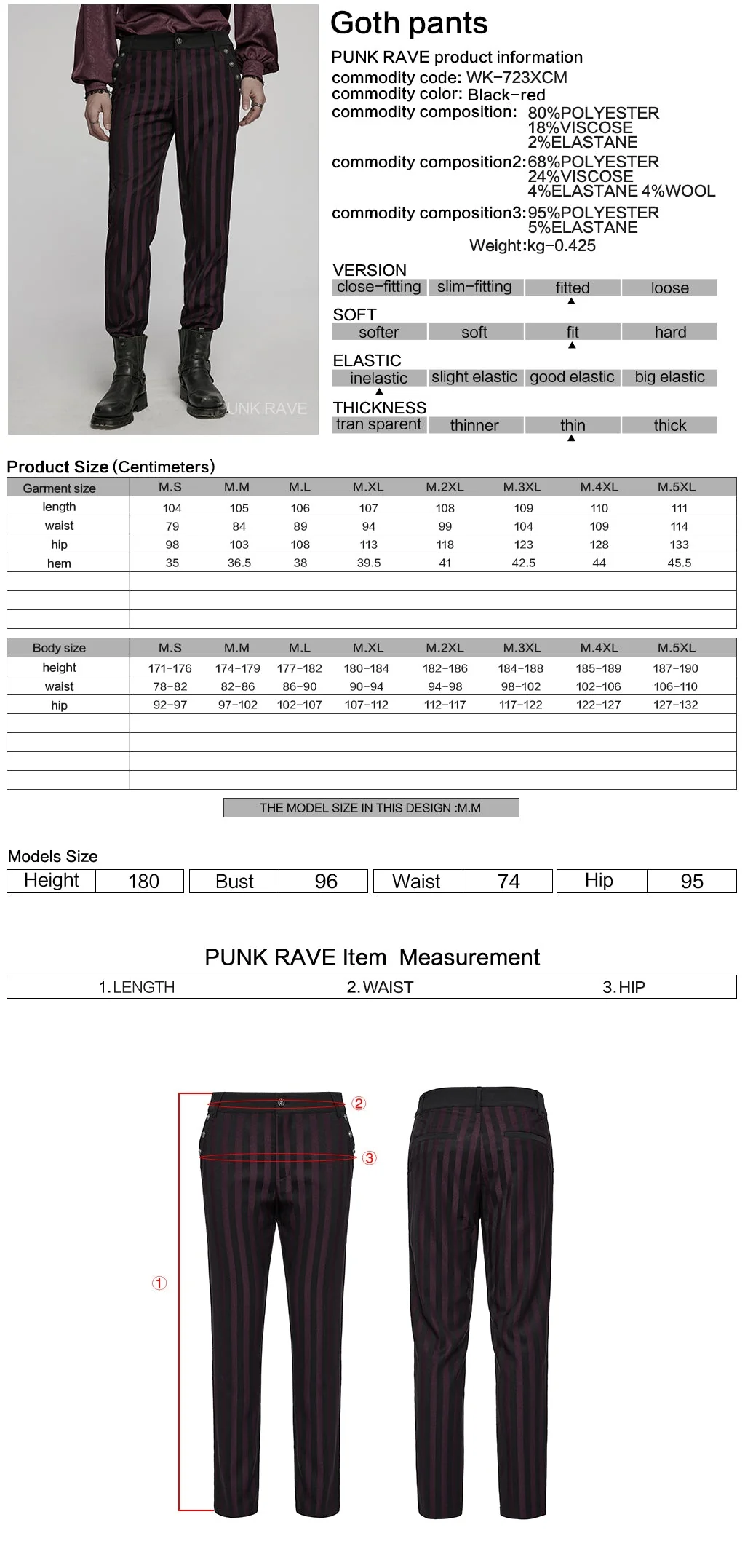 WK-723XCM Mens Gothic Striped Slim-Fit Steampunk Trousers - Image 39