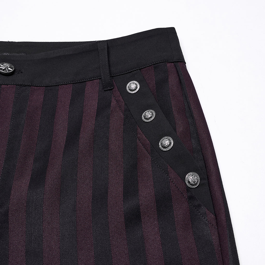 WK-723XCM Mens Gothic Striped Slim-Fit Steampunk Trousers - Image 42