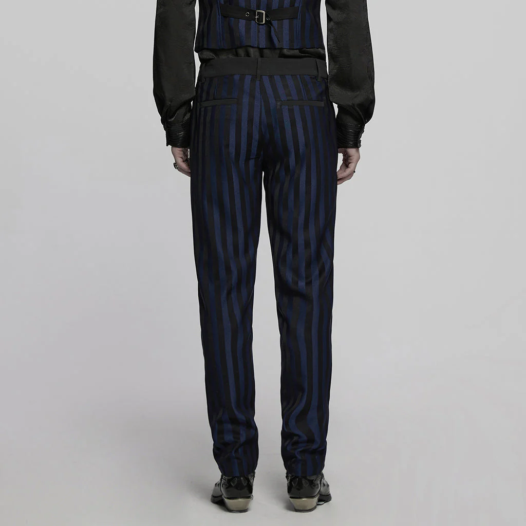 WK-723XCM Mens Gothic Striped Slim-Fit Steampunk Trousers - Image 51
