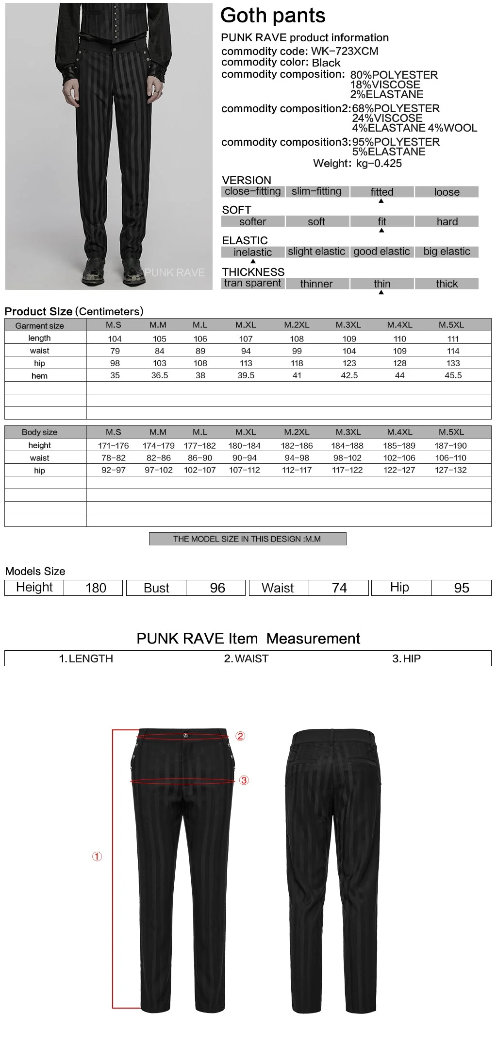 WK-723XCM Mens Gothic Striped Slim-Fit Steampunk Trousers - Image 57