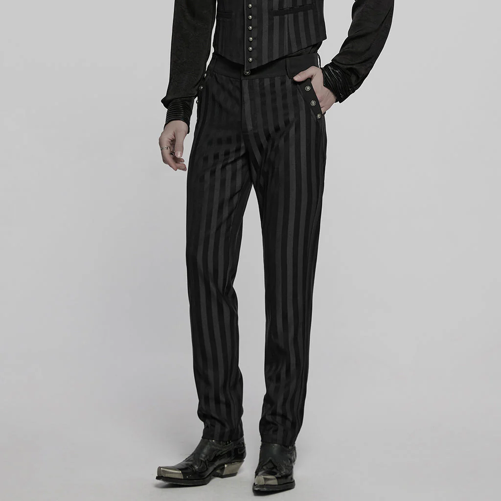 WK-723XCM Mens Gothic Striped Slim-Fit Steampunk Trousers - Image 58