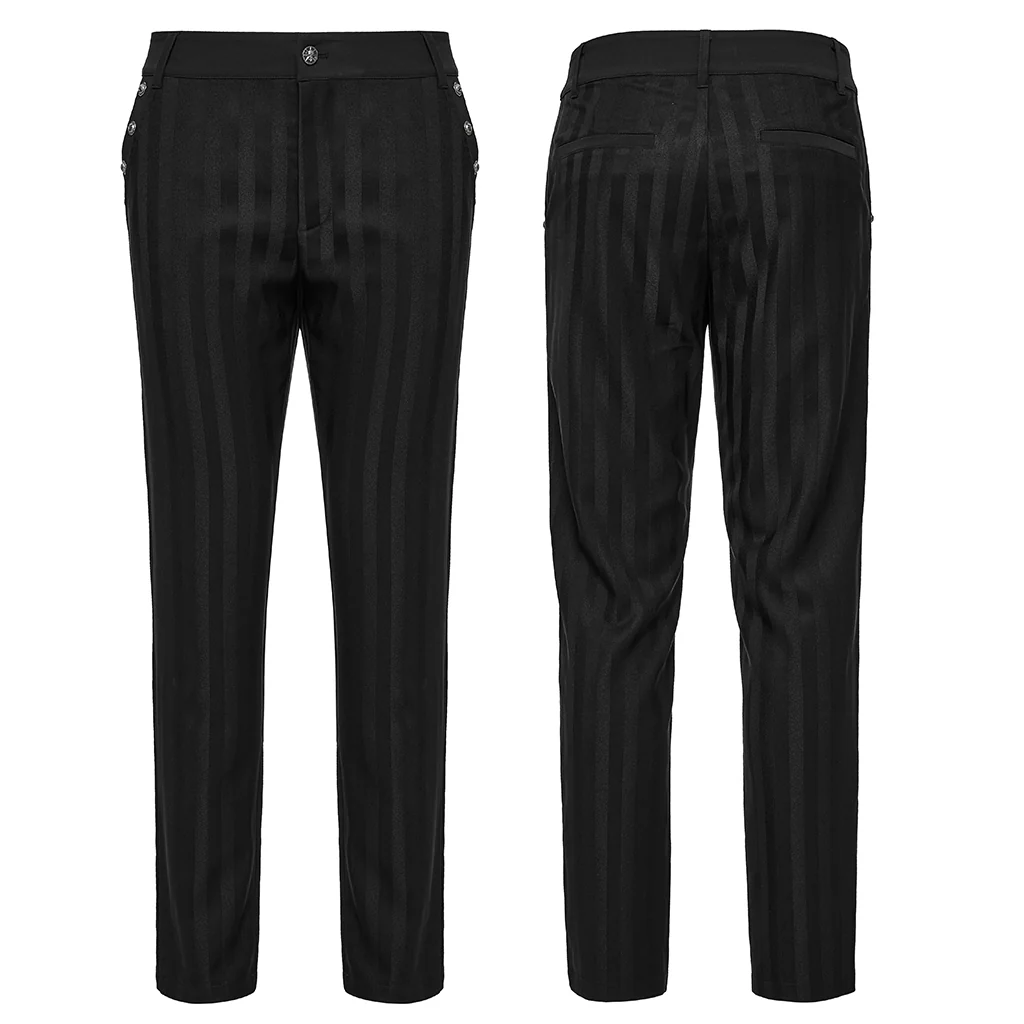 WK-723XCM Mens Gothic Striped Slim-Fit Steampunk Trousers - Image 6