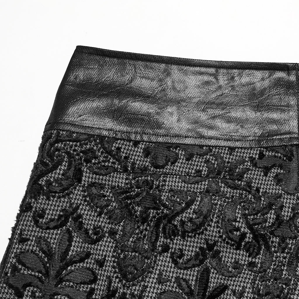 WK-725XCM Gothic Pants Black Lace Velvet Brocade High Waist Trousers - Image 10
