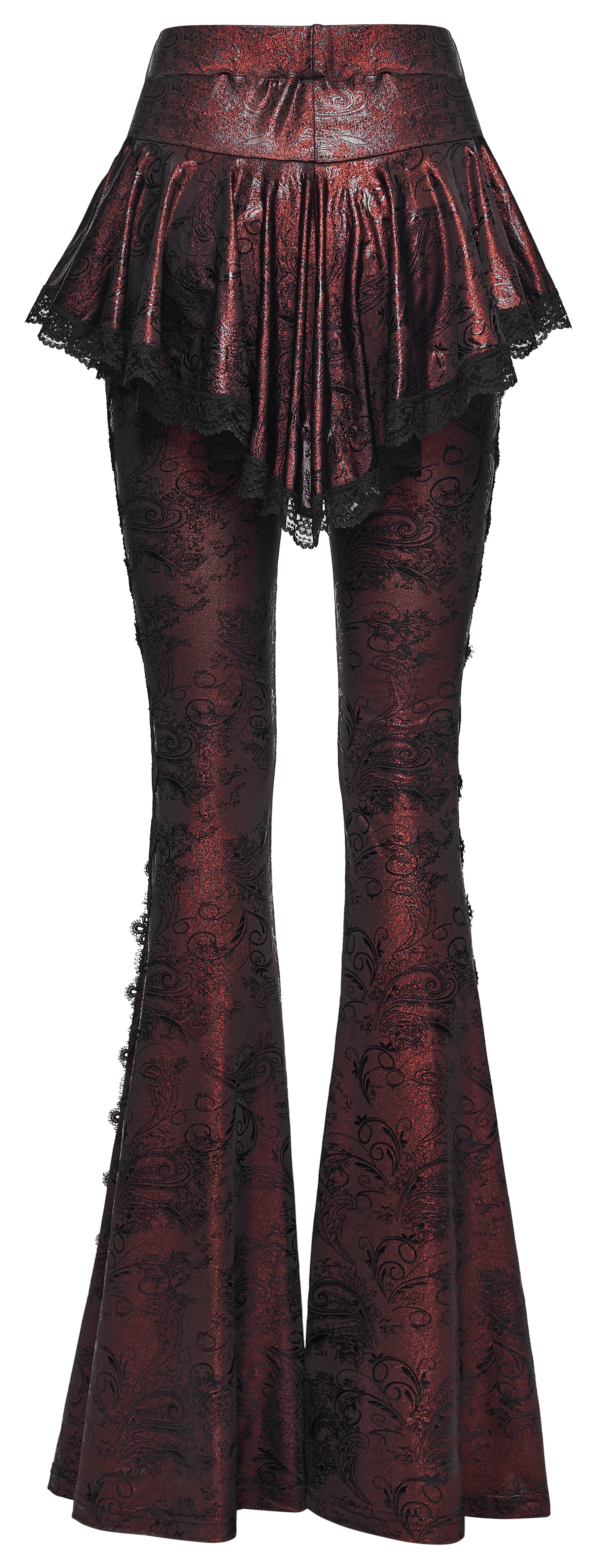 WK-731XCF Gothic Pants Flare Lace Overlay Metallic Burgundy Design - Image 22