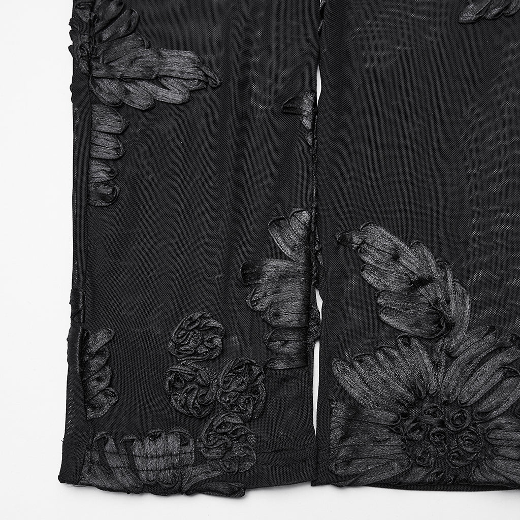 WK-732DDF Gothic Pants Sheer Embroidered Floral Lace High-Waist Leggings - Image 10