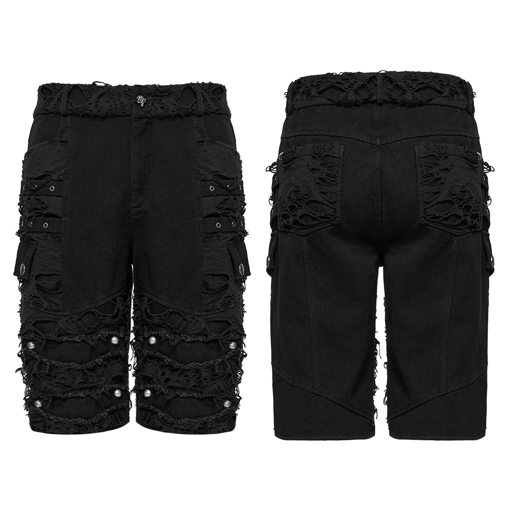 WK-733XDM Edgy Distressed Knee-Length Punk Pants with Studded Details - Image 6