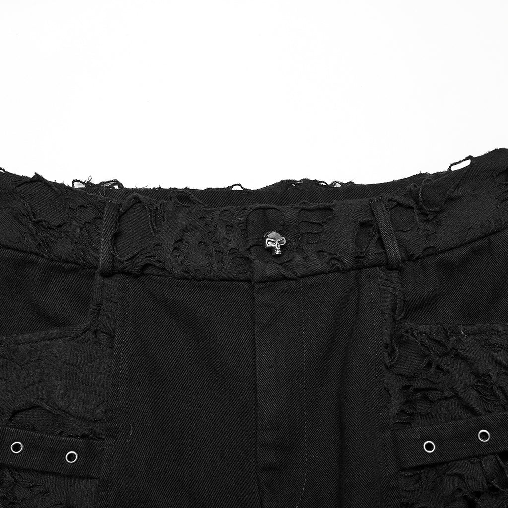 WK-733XDM Edgy Distressed Knee-Length Punk Pants with Studded Details - Image 7