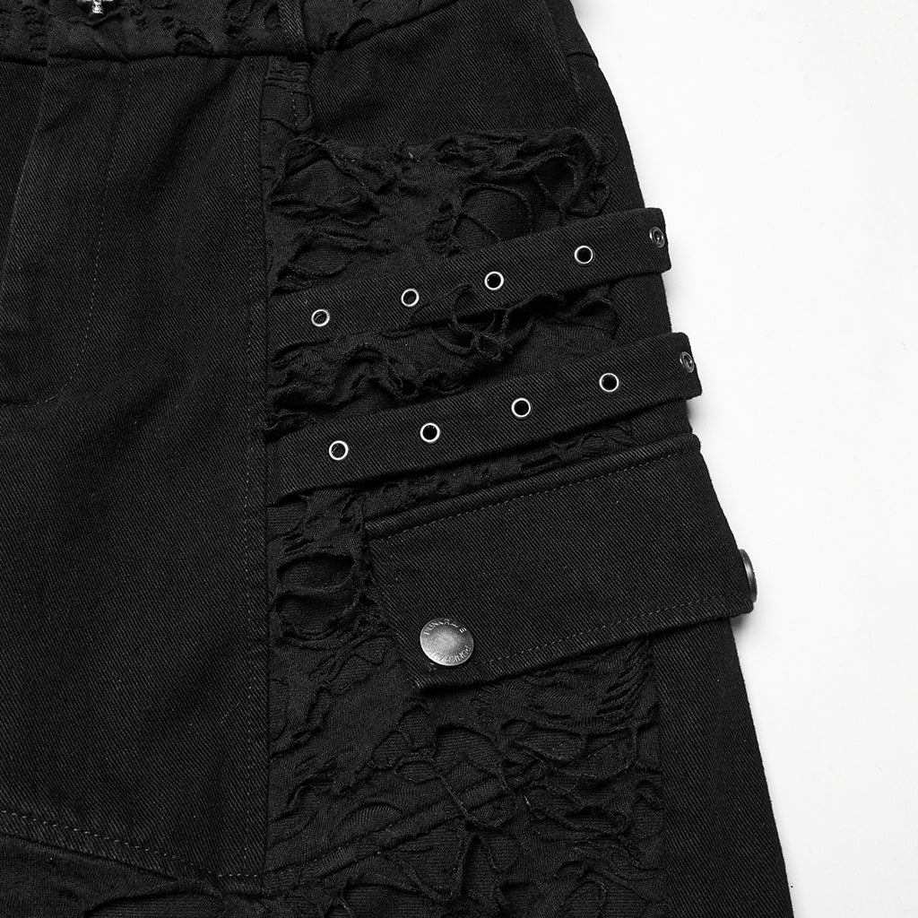 WK-733XDM Edgy Distressed Knee-Length Punk Pants with Studded Details - Image 8