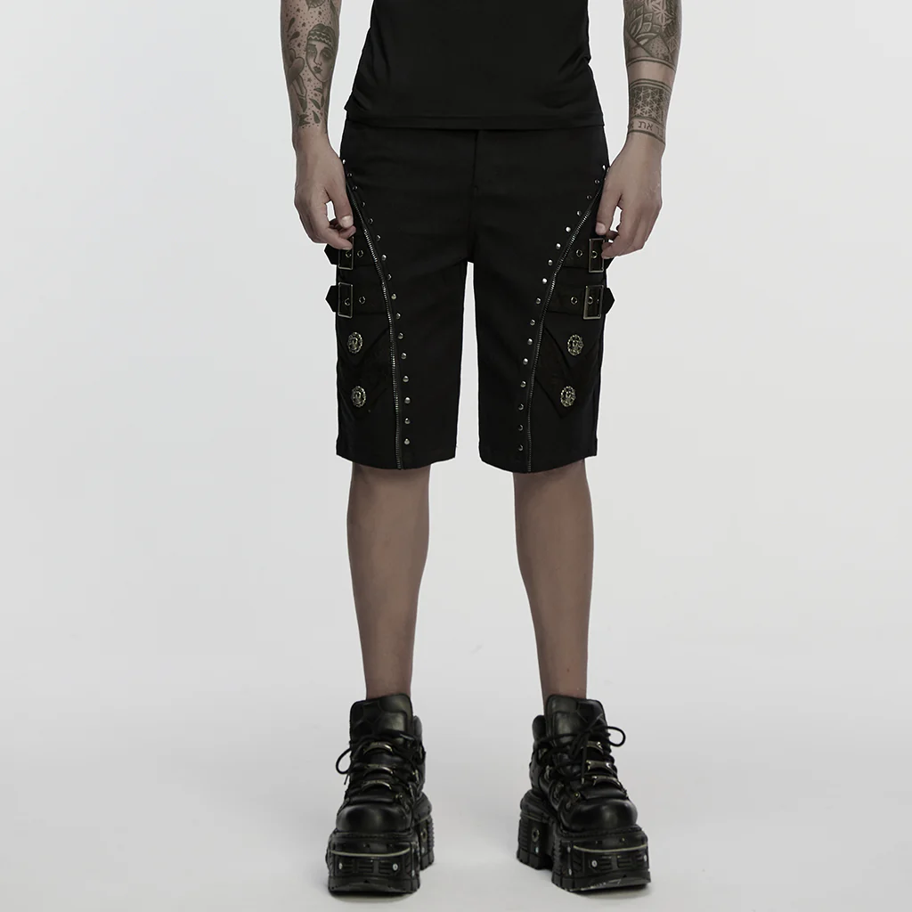 WK-735XDM Mens Gothic Buckle Studded Cargo Punk Pants Shorts - Image 3