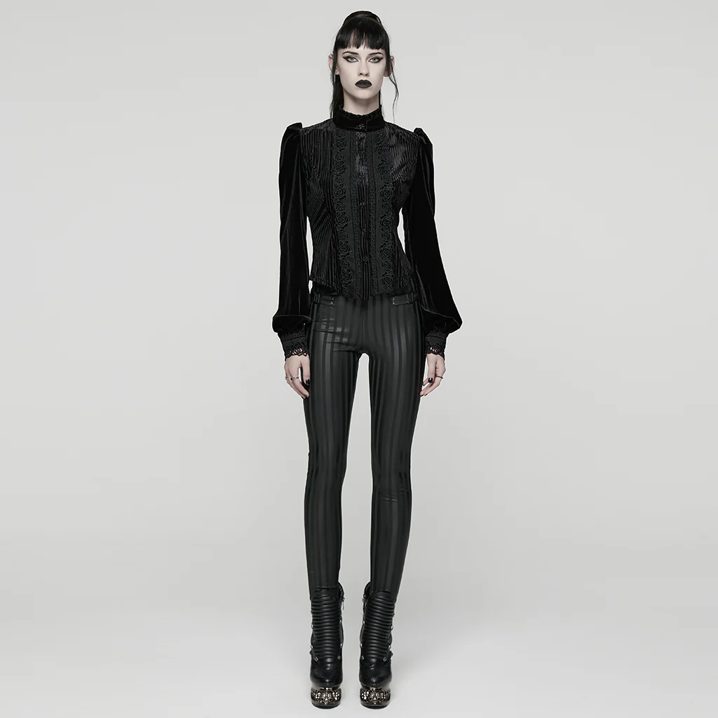WK-737DDF Edgy High-Waisted Gothic Pants with Sleek Shimmer Design - Image 6