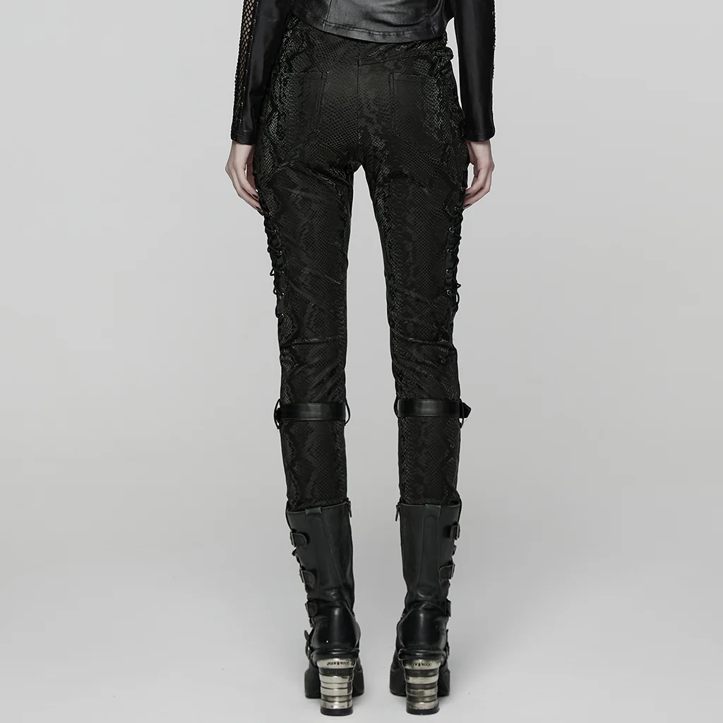 WK-738PCF Edgy Faux Leather Buckled Punk Pants with Stud Accents - Image 4