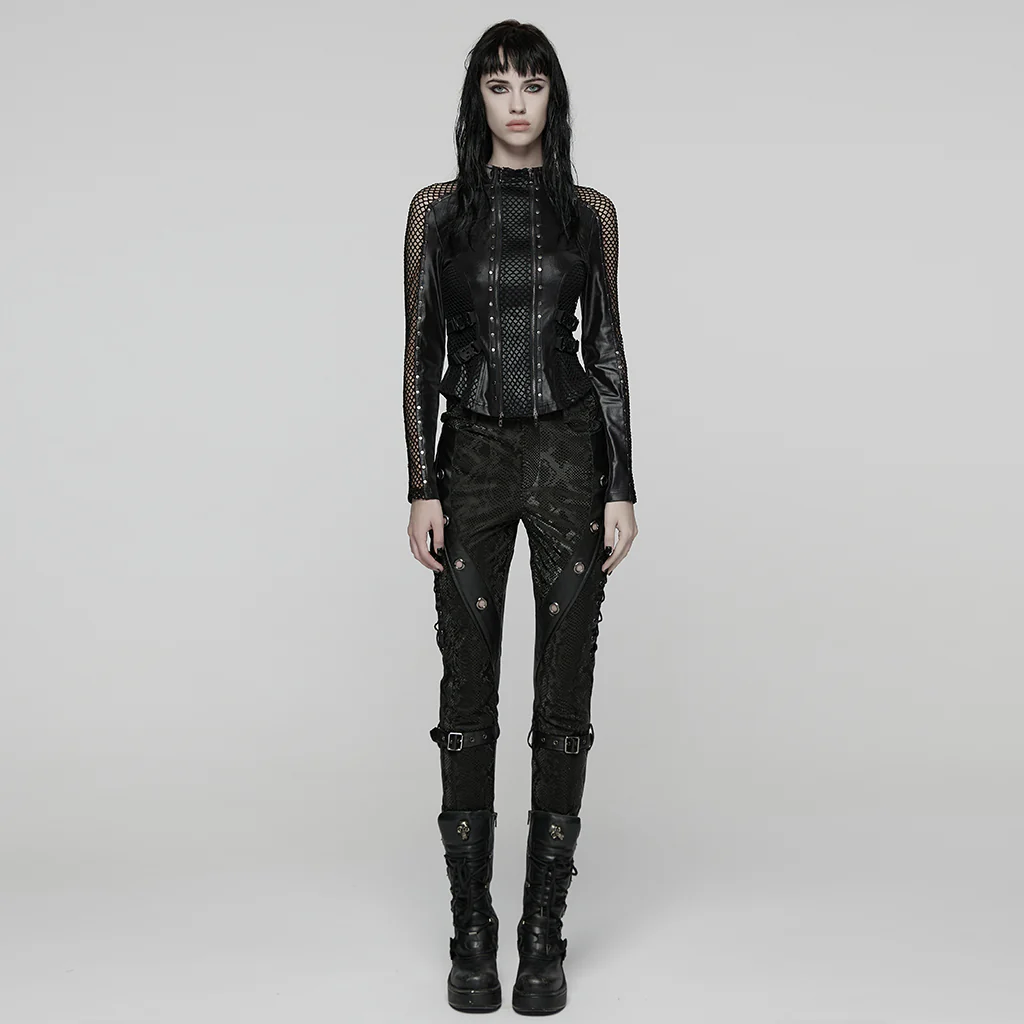 WK-738PCF Edgy Faux Leather Buckled Punk Pants with Stud Accents - Image 5